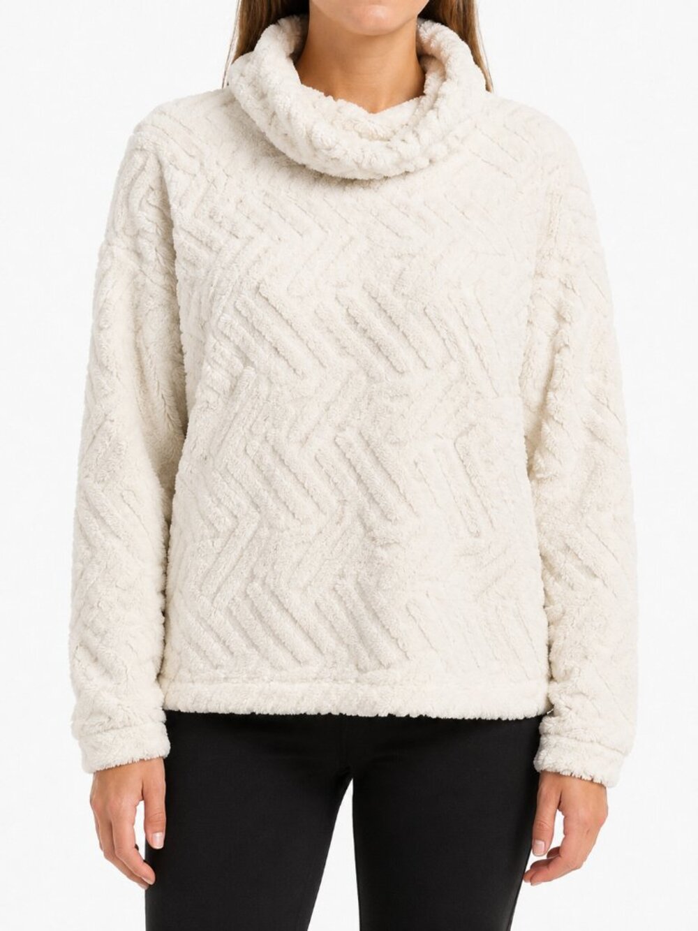 Eddie Bauer Women's Plush Cowl Neck Fleece Pullover Cream | Small